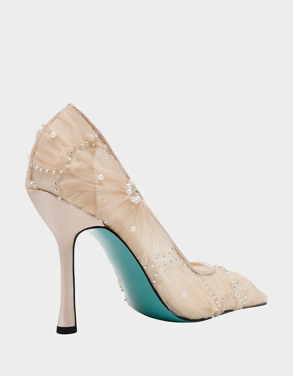 Betsey Johnson ROXIE Nude Pointed-Toe Mesh Stiletto Pump Women's Heel