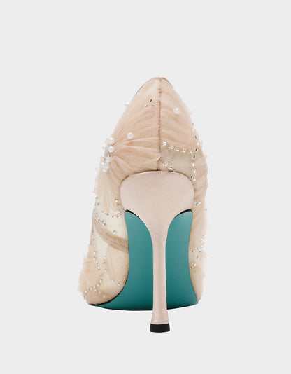 Betsey Johnson ROXIE Nude Pointed-Toe Mesh Stiletto Pump Women's Heel