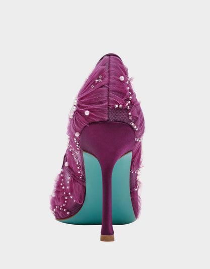 Betsey Johnson ROXIE OXBLOOD Pointed-Toe Mesh Stiletto Pump Women's Heel