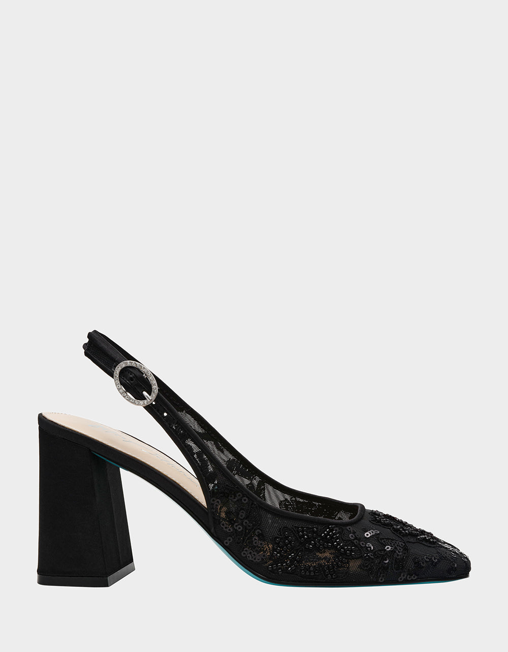 Betsey Johnson NINAH BLACK Square-Toe Slingback Mesh Block Heels
