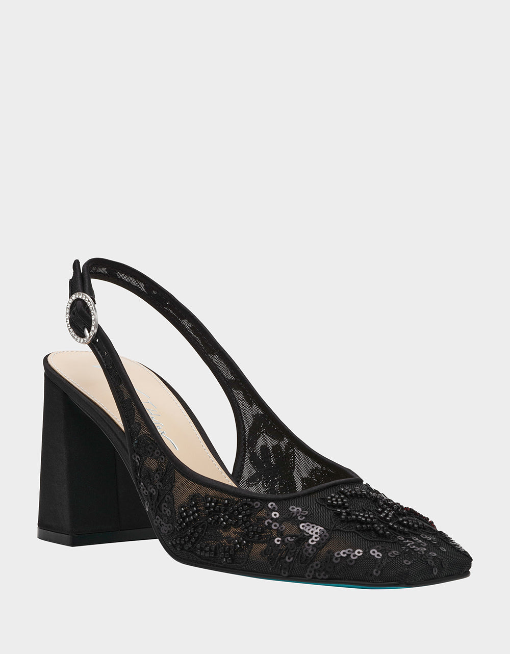 Betsey Johnson NINAH BLACK Square-Toe Slingback Mesh Block Heels