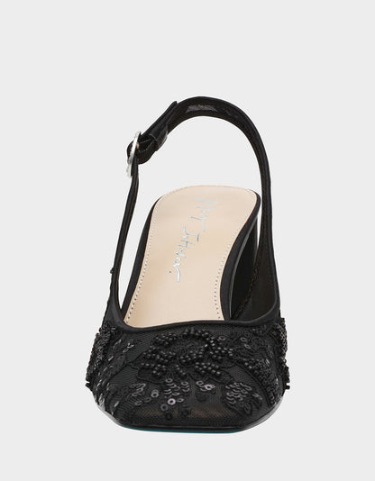 Betsey Johnson NINAH BLACK Square-Toe Slingback Mesh Block Heels