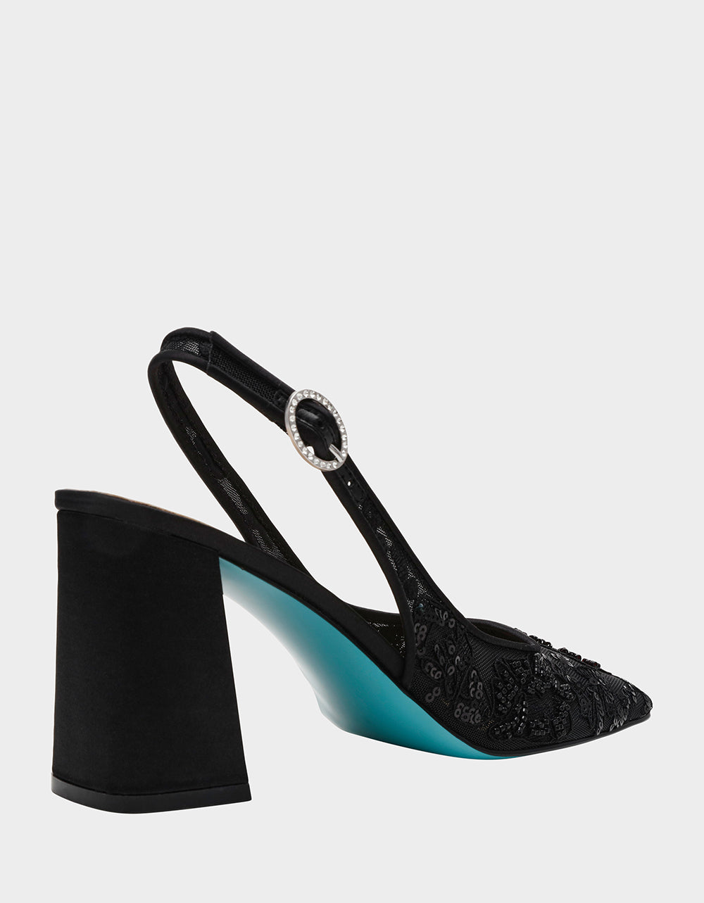 Betsey Johnson NINAH BLACK Square-Toe Slingback Mesh Block Heels
