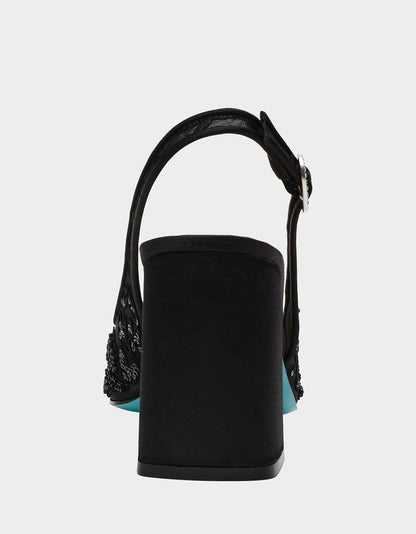 Betsey Johnson NINAH BLACK Square-Toe Slingback Mesh Block Heels