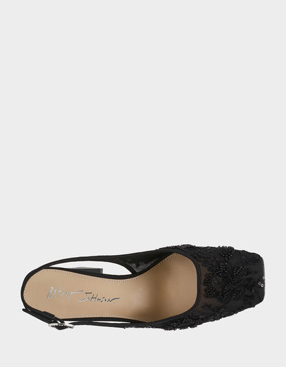Betsey Johnson NINAH BLACK Square-Toe Slingback Mesh Block Heels