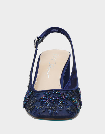 Betsey Johnson NINAH NAVY Square-Toe Slingback Mesh Block Heels