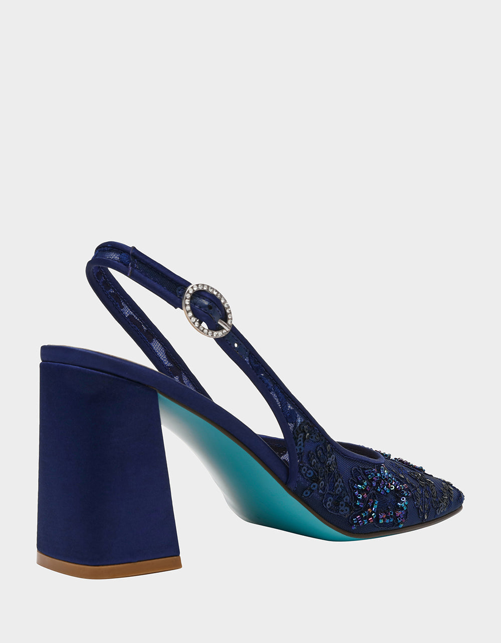 Betsey Johnson NINAH NAVY Square-Toe Slingback Mesh Block Heels