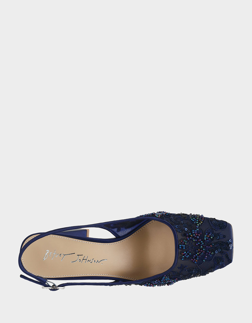 Betsey Johnson NINAH NAVY Square-Toe Slingback Mesh Block Heels