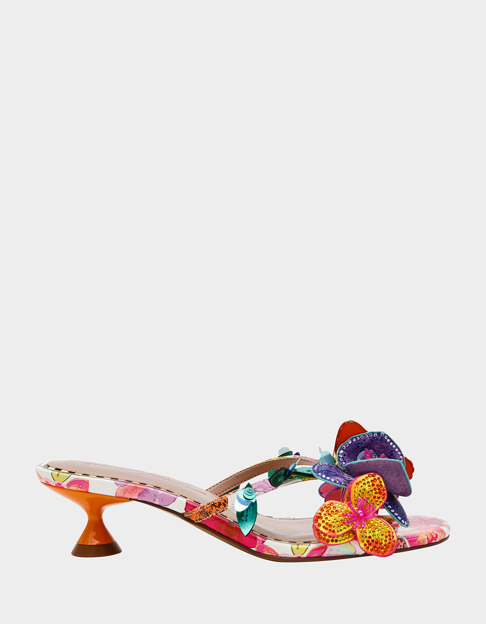 Betsey Johnson BEATRIZ WHITE MULTI Women's Floral Rhinestone Kitten Heel