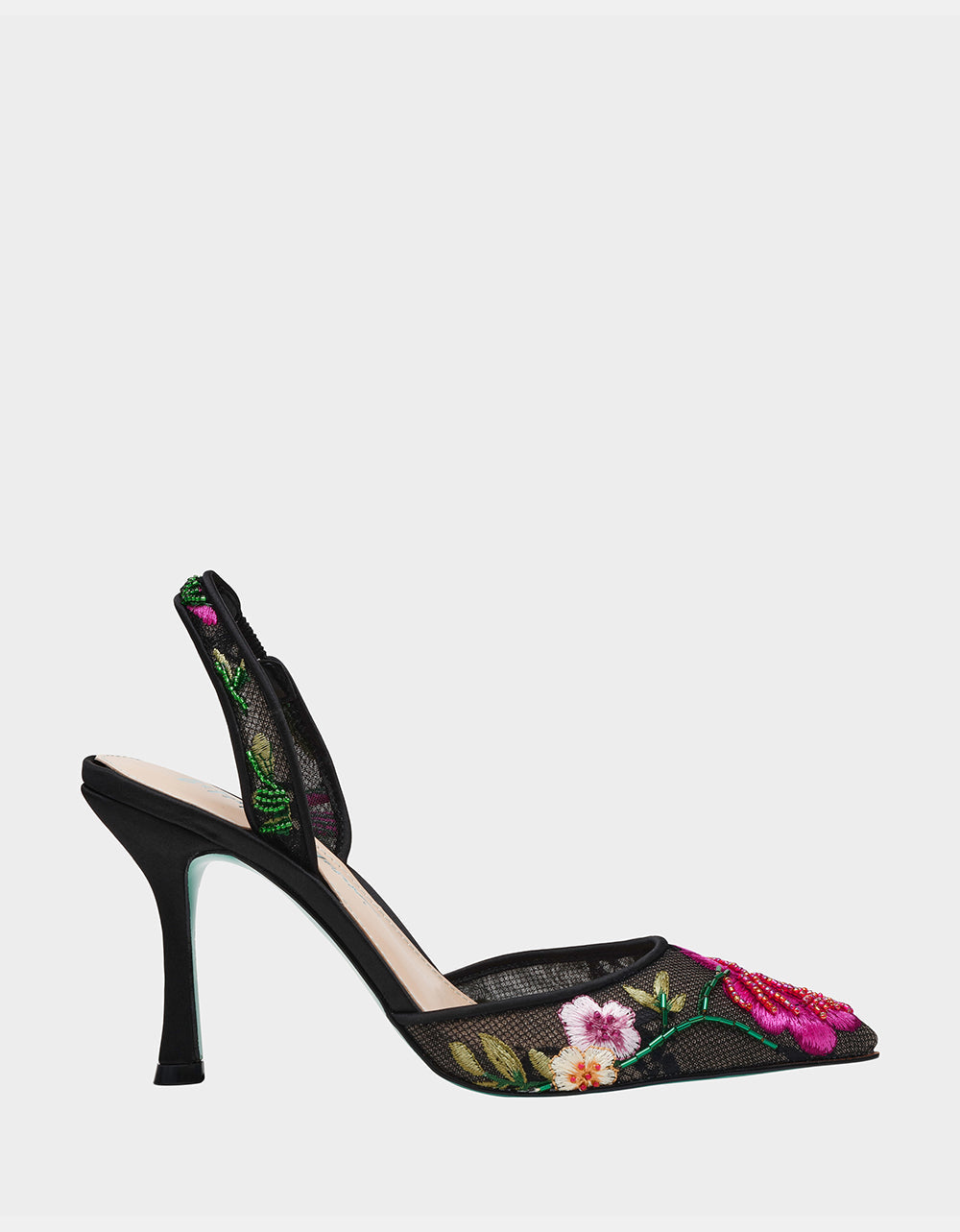 Betsey Johnson APRIL BLACK MULTI FLORAL Pointed-Toe Slingback Pump Heels