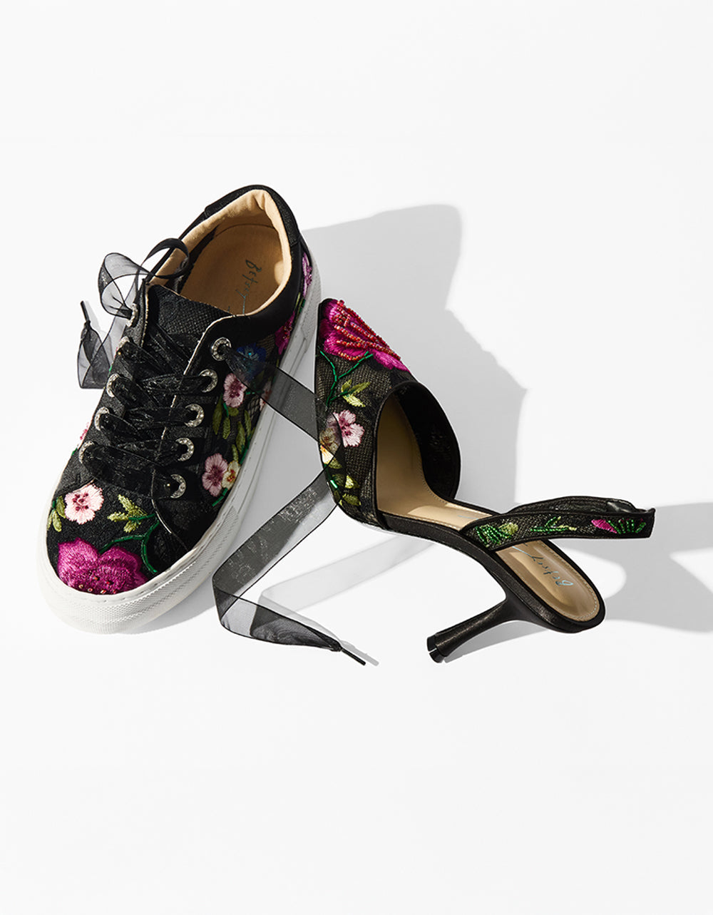 Betsey Johnson APRIL BLACK MULTI FLORAL Pointed-Toe Slingback Pump Heels