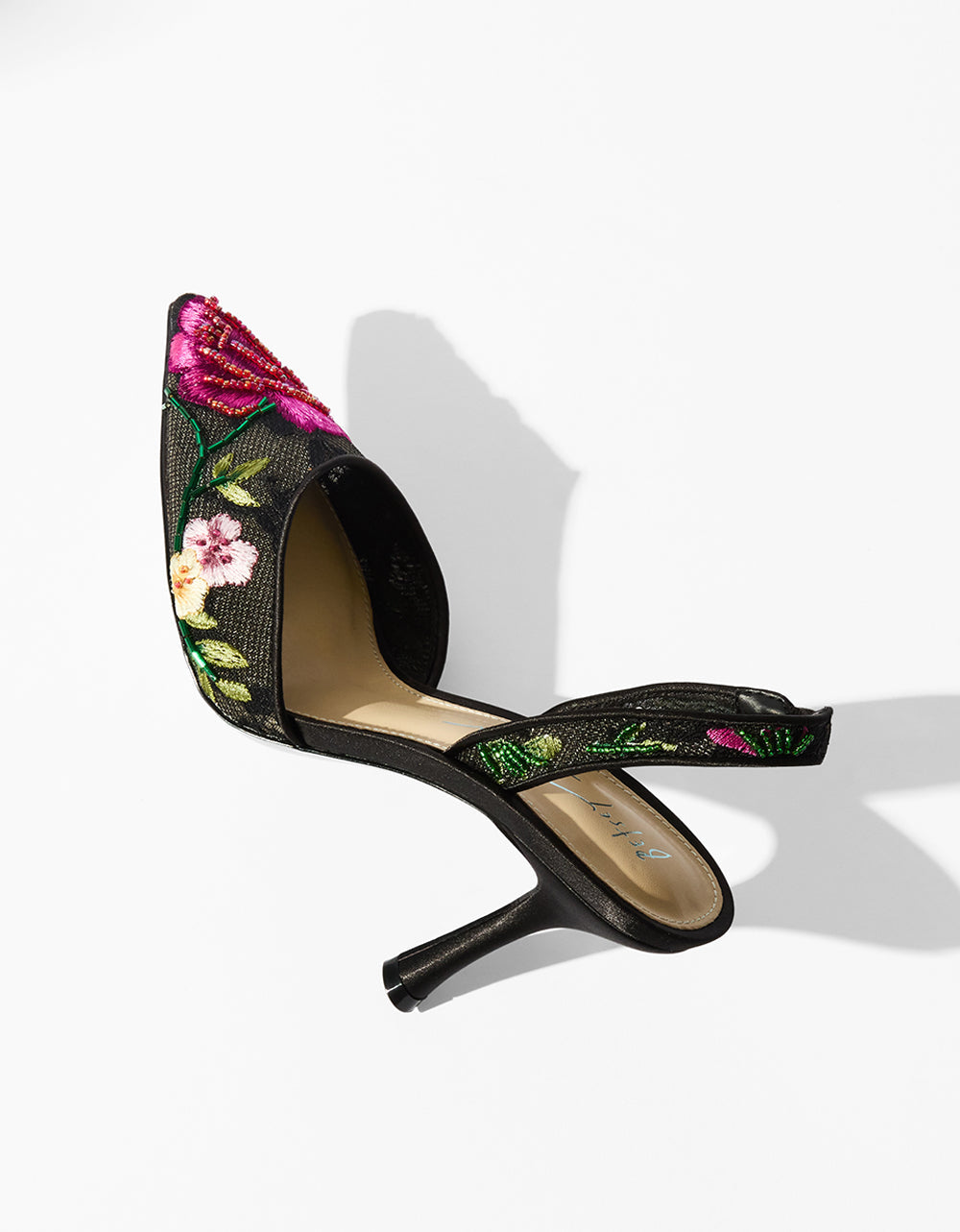 Betsey Johnson APRIL BLACK MULTI FLORAL Pointed-Toe Slingback Pump Heels