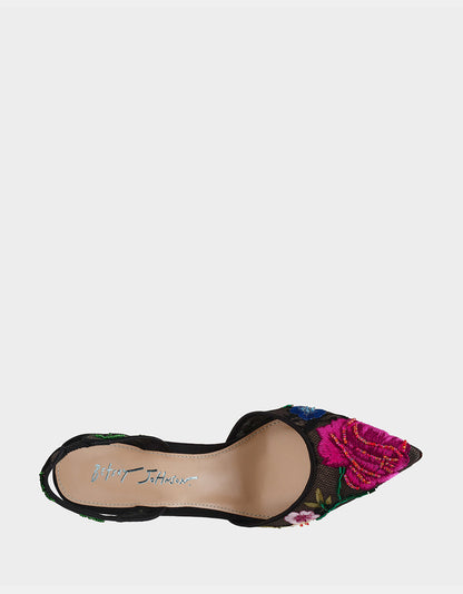 Betsey Johnson APRIL BLACK MULTI FLORAL Pointed-Toe Slingback Pump Heels