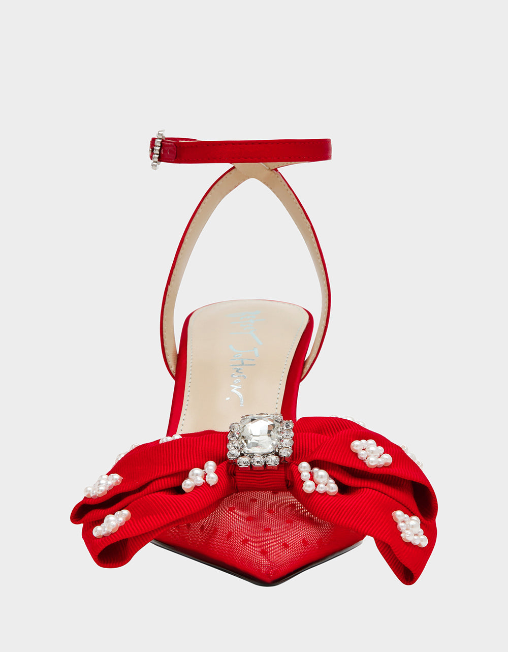 Betsey Johnson MARK RED Pointed-Toe Mesh Pump Rhinestone Bow Women's Heel