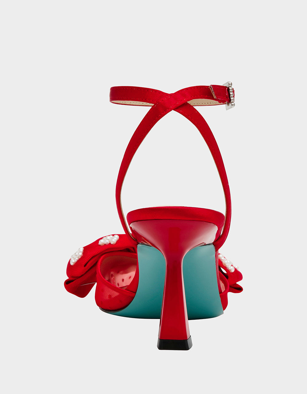 Betsey Johnson MARK RED Pointed-Toe Mesh Pump Rhinestone Bow Women's Heel