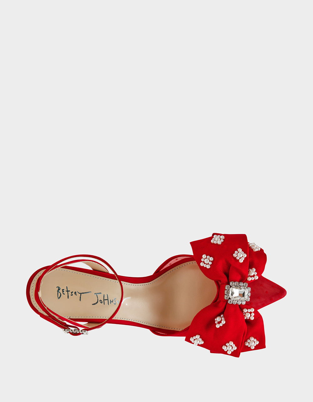 Betsey Johnson MARK RED Pointed-Toe Mesh Pump Rhinestone Bow Women's Heel