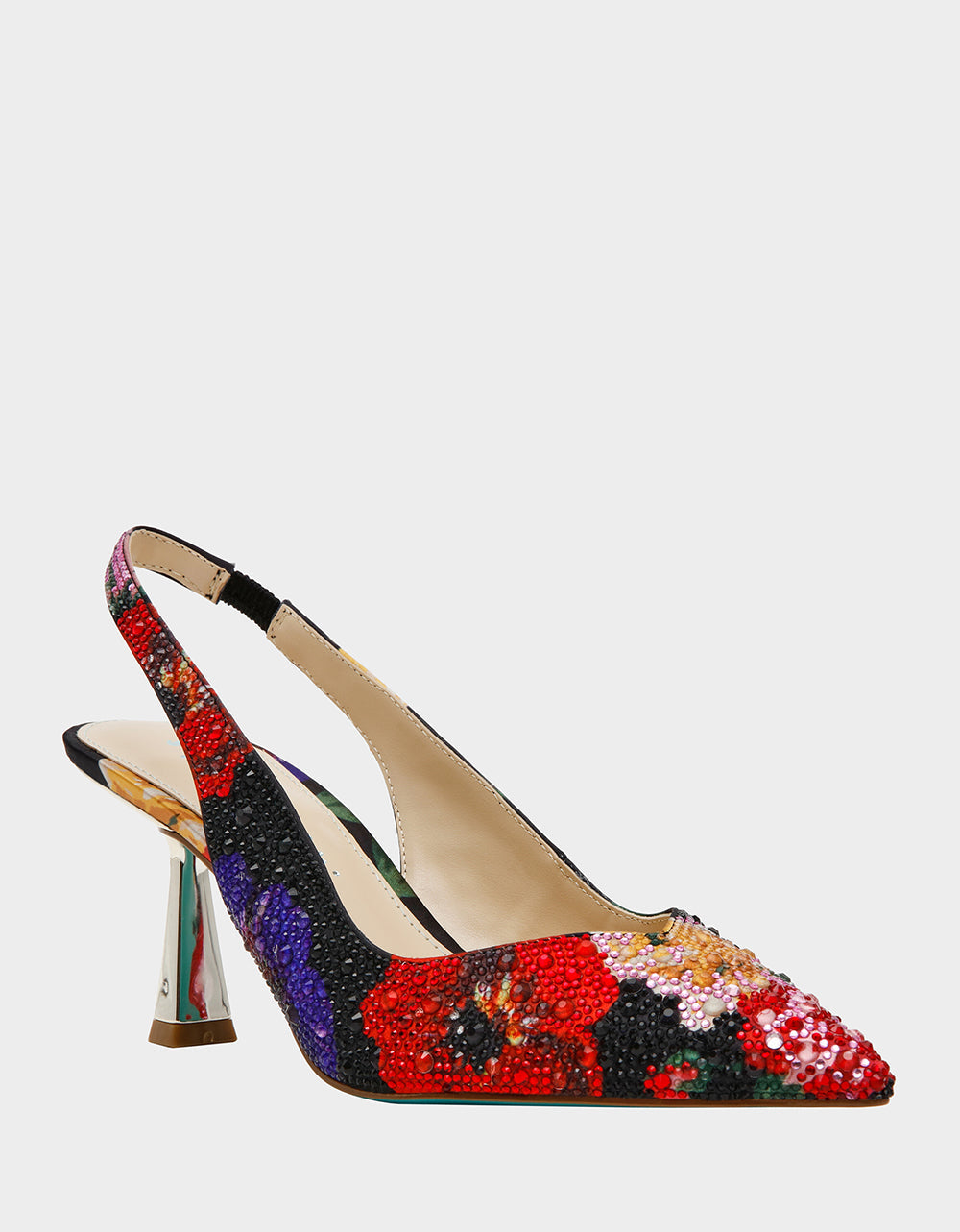 Betsey Johnson CLARK HEELS BLACK FLOWER MULTI Slingback Women's Kitten Heel
