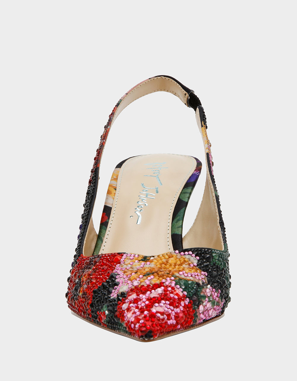 Betsey Johnson CLARK HEELS BLACK FLOWER MULTI Slingback Women's Kitten Heel