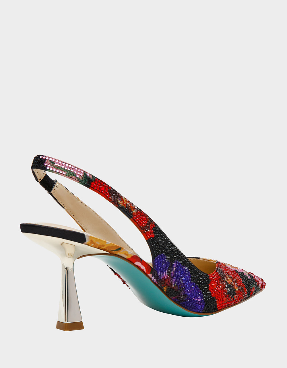 Betsey Johnson CLARK HEELS BLACK FLOWER MULTI Slingback Women's Kitten Heel
