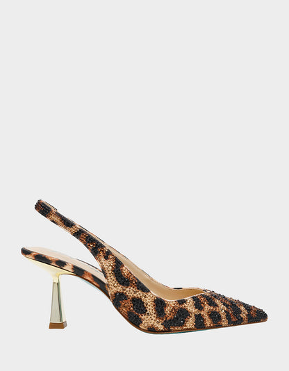 Betsey Johnson CLARK HEELS NUDE LEOPARD Slingback Women's Kitten Heel