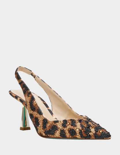 Betsey Johnson CLARK HEELS NUDE LEOPARD Slingback Women's Kitten Heel