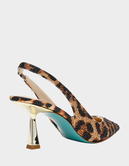 Betsey Johnson CLARK HEELS NUDE LEOPARD Slingback Women's Kitten Heel