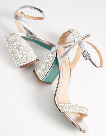 Betsey Johnson LEXI SILVER PEARL Block Heels