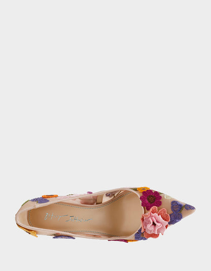Betsey Johnson AIMEY NUDE FLORAL Pointed-Toe Stiletto Pump Heel