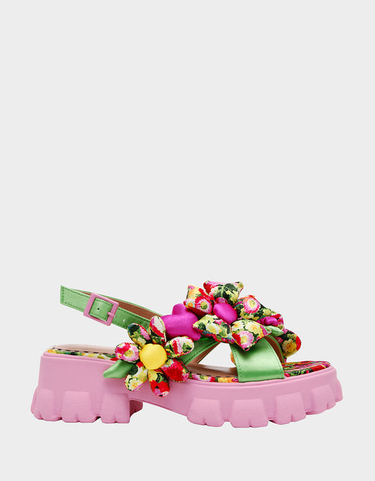 Betsey Johnson JEROMY GREEN FLORAL MULTI Women's Pink Green Lug Floral Sandal