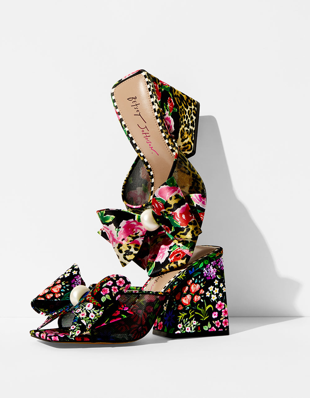 Betsey Johnson JORDN LEOPARD FLORAL Square-Toe Mule Block Heel