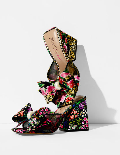 Betsey Johnson JORDN LEOPARD FLORAL Square-Toe Mule Block Heel