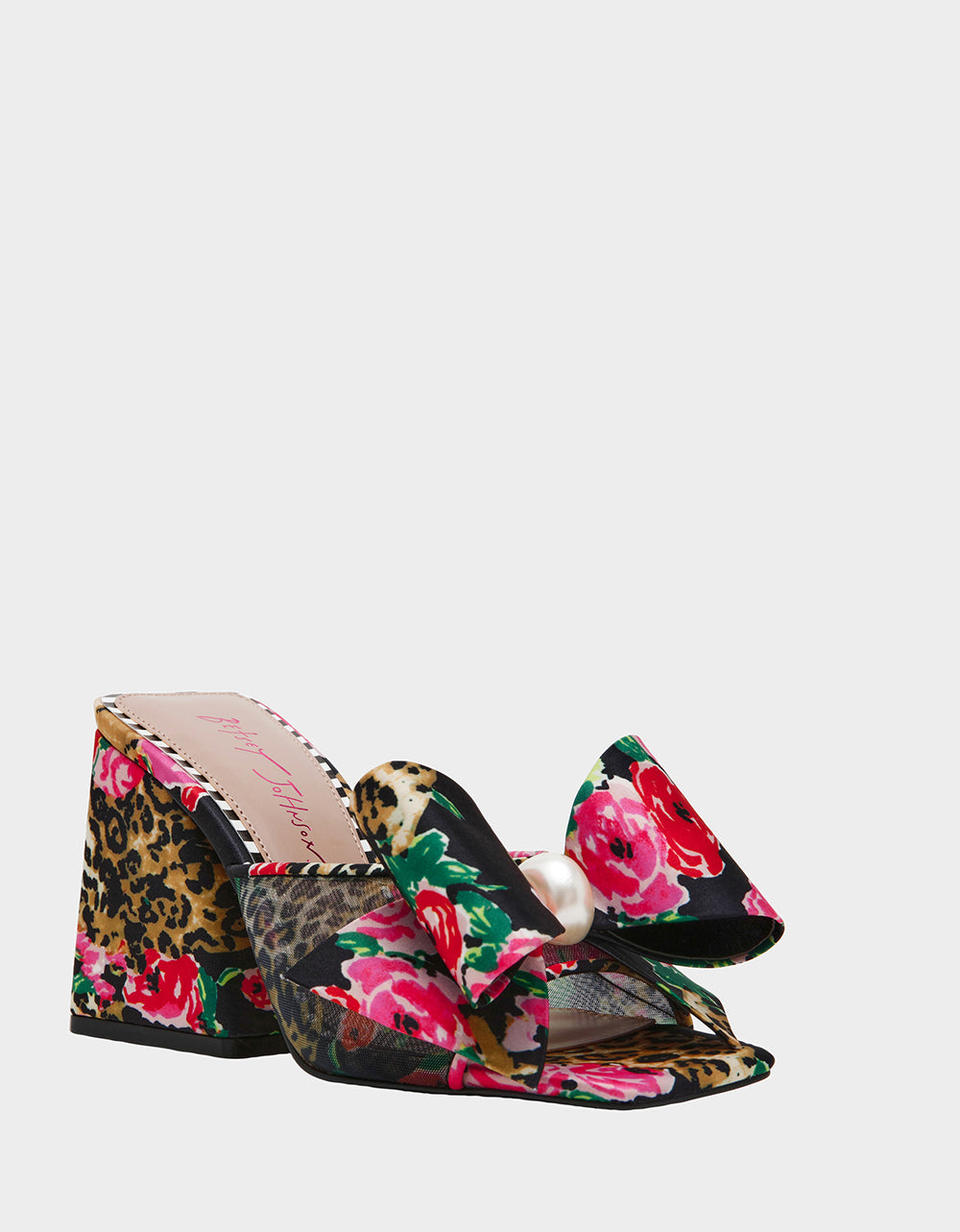 Betsey Johnson JORDN LEOPARD FLORAL Square-Toe Mule Block Heel