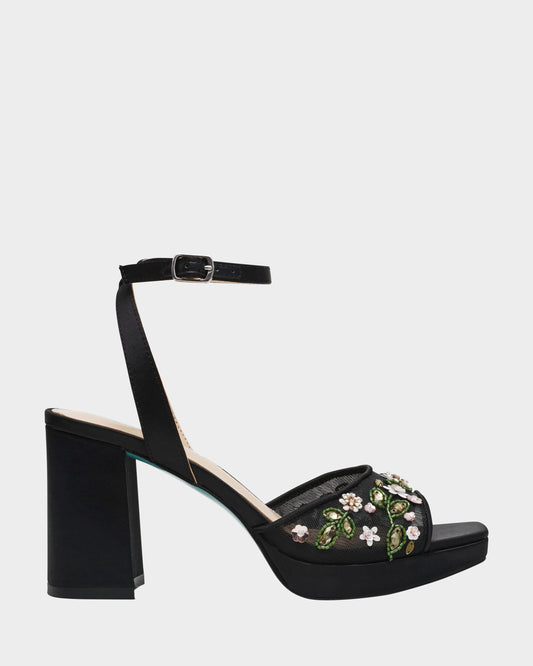Betsey Johnson KIRRA BLACK Platform Strappy Square-Toe Block Heel