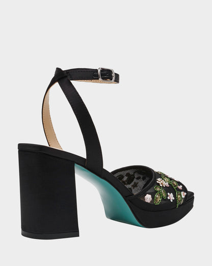 Betsey Johnson KIRRA BLACK Platform Strappy Square-Toe Block Heel