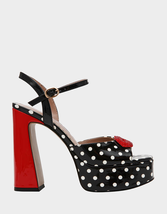 Betsey Johnson ALLYSON WHITE BLACK POLKA DOT Women's Platform Sandal Heels
