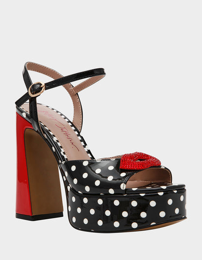 Betsey Johnson ALLYSON WHITE BLACK POLKA DOT Women's Platform Sandal Heels