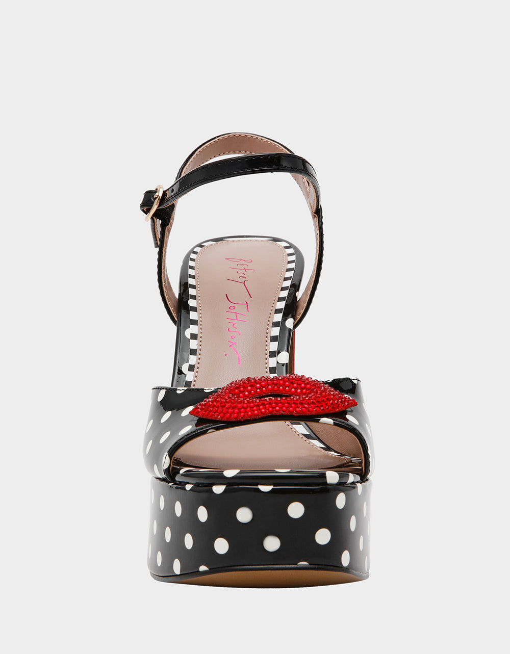 Betsey Johnson ALLYSON WHITE BLACK POLKA DOT Women's Platform Sandal Heels