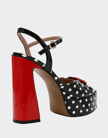 Betsey Johnson ALLYSON WHITE BLACK POLKA DOT Women's Platform Sandal Heels