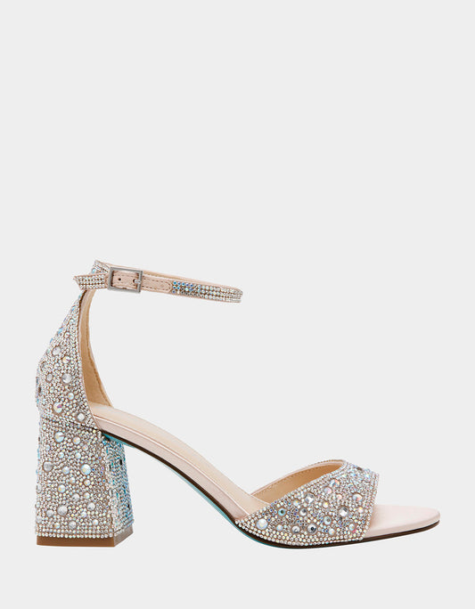 Betsey Johnson KAMI RHINESTONE Block Heel Open Toe Women's Heel
