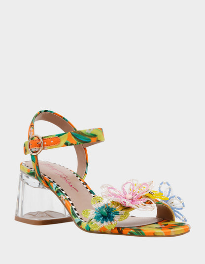 Betsey Johnson CINTHIA YELLOW MULTI Strappy Block Heel