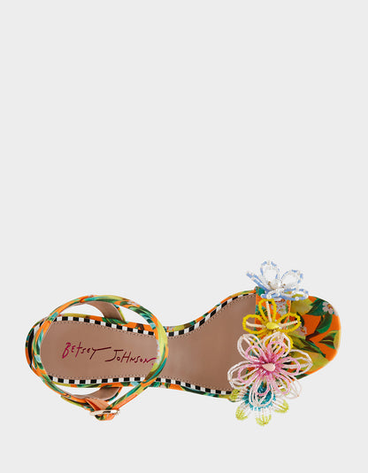Betsey Johnson CINTHIA YELLOW MULTI Strappy Block Heel