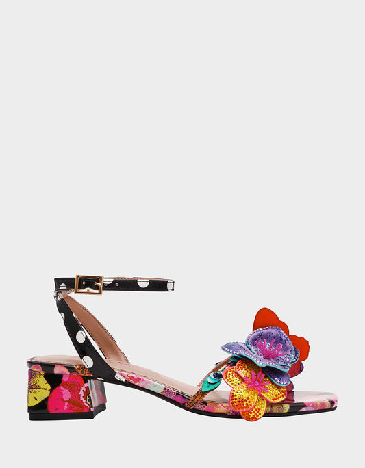 Betsey Johnson MARANDA BLACK MULTI Women's Block Floral Low Heel