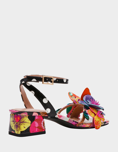 Betsey Johnson MARANDA BLACK MULTI Women's Block Floral Low Heel