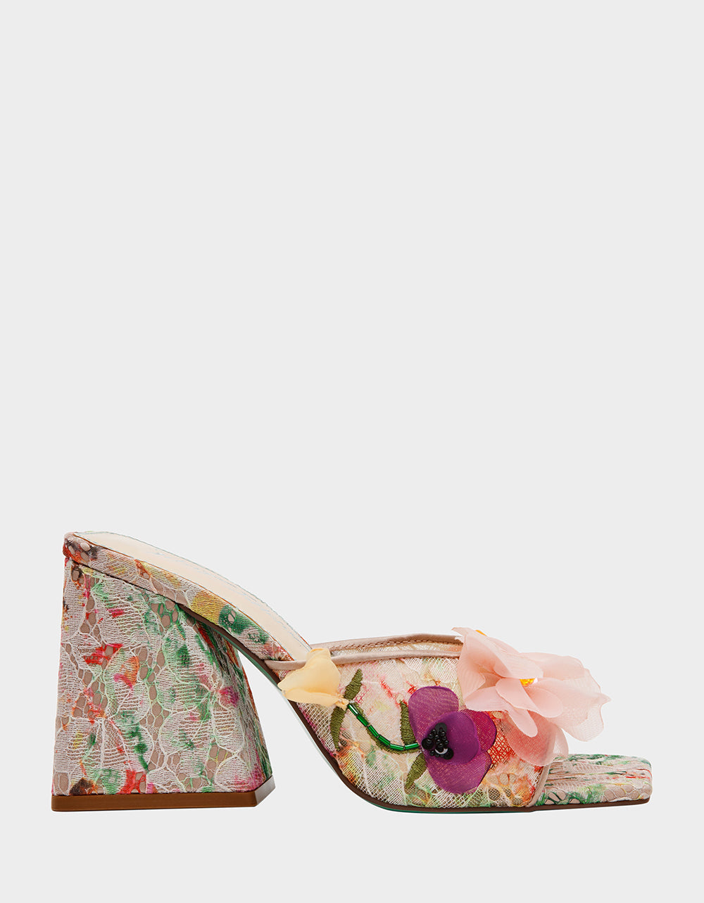 Betsey Johnson HEATH NUDE MULTI Women's Slip On Block Mule Floral Heel