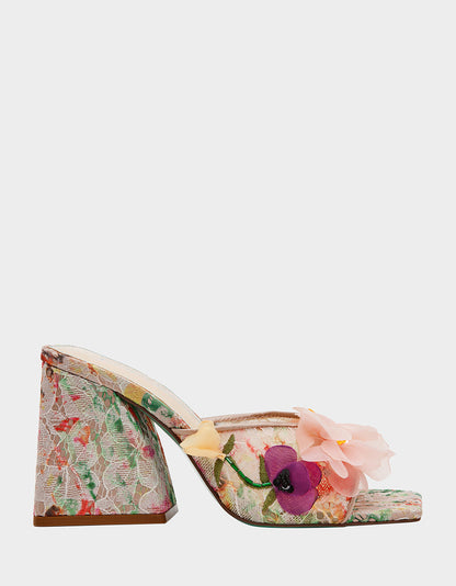 Betsey Johnson HEATH NUDE MULTI Women's Slip On Block Mule Floral Heel
