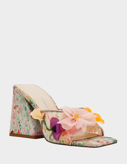 Betsey Johnson HEATH NUDE MULTI Women's Slip On Block Mule Floral Heel