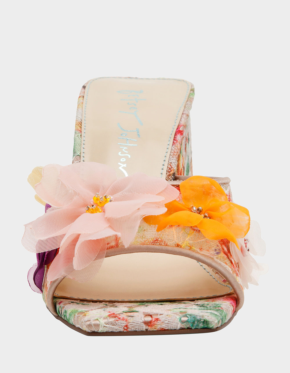 Betsey Johnson HEATH NUDE MULTI Women's Slip On Block Mule Floral Heel