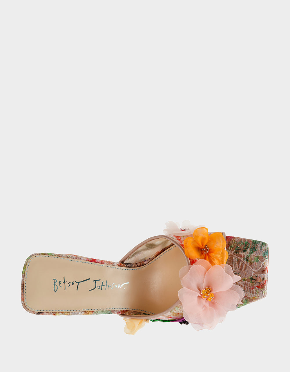 Betsey Johnson HEATH NUDE MULTI Women's Slip On Block Mule Floral Heel