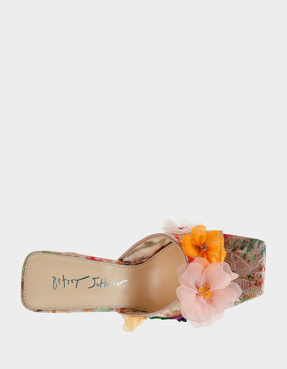 Betsey Johnson HEATH NUDE MULTI Women's Slip On Block Mule Floral Heel