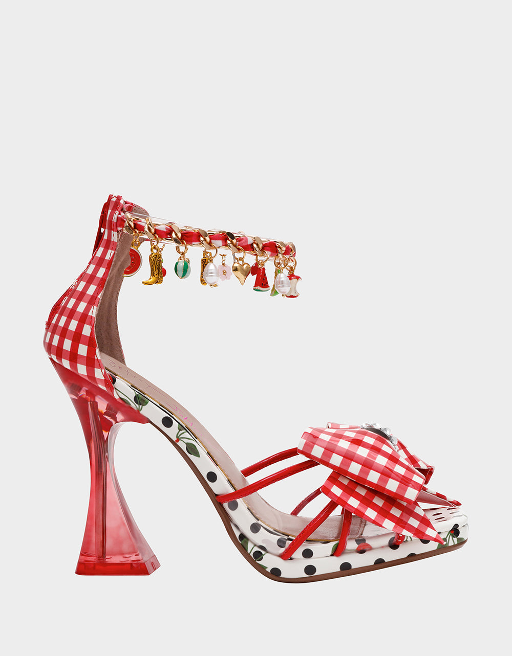 Betsey Johnson MARGRET RED MULTI Women's Strappy Square-Toe Charm Heel